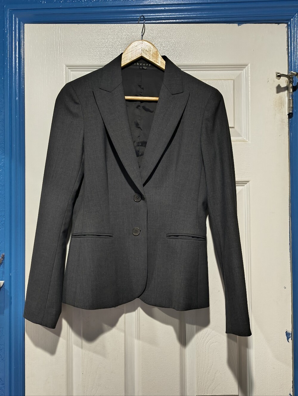 Theory Heather Gray 2-Button Tailored Structured Blazer Suit Jacket - Size 6